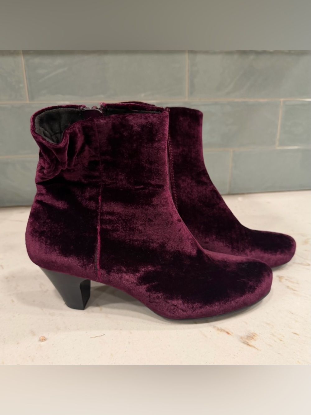 Umberto Raffini Velvet Ankle Boots - Plum- size 38